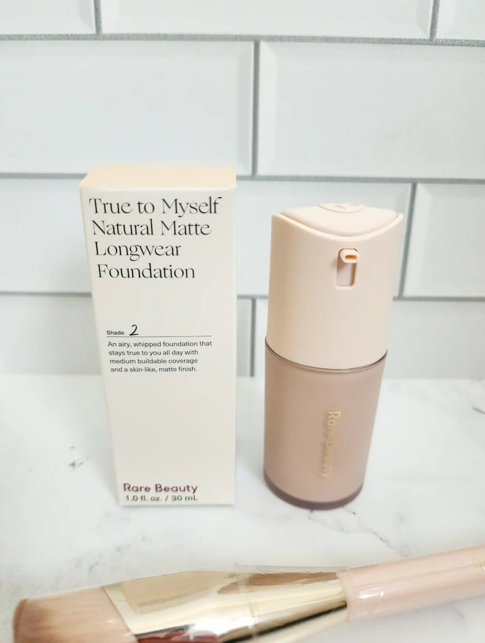 Rare Beauty True To Myself Natural Matte Longwear Foundation (Shade 2) & Brush
